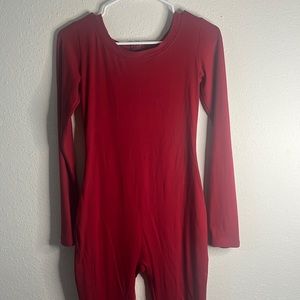 Red form fitting body suit